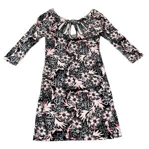 Free People Women’s XS Cutout Bodycon Mini Dress‎ Black Pink Floral 3/4 Sleeve